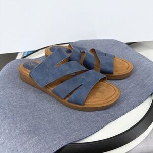 Eurosoft Nadine Blue Suede‎ Slide Sandals Womens 8.5 Criss Cross Leather Slip On